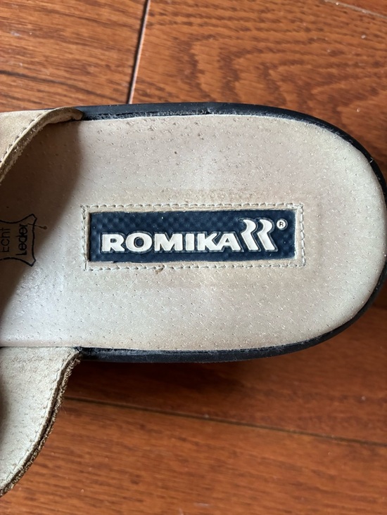 Romika Tan Leather Slide Mules with Buckle - Picture 2 of 3